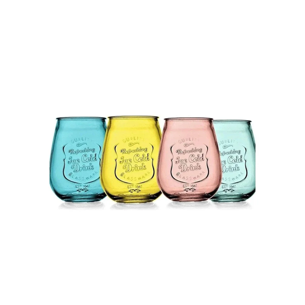 Glaver's Stemless Wine Glasses Set of 4 – 21oz 21 Ounces, Ice Cold-Multicolor